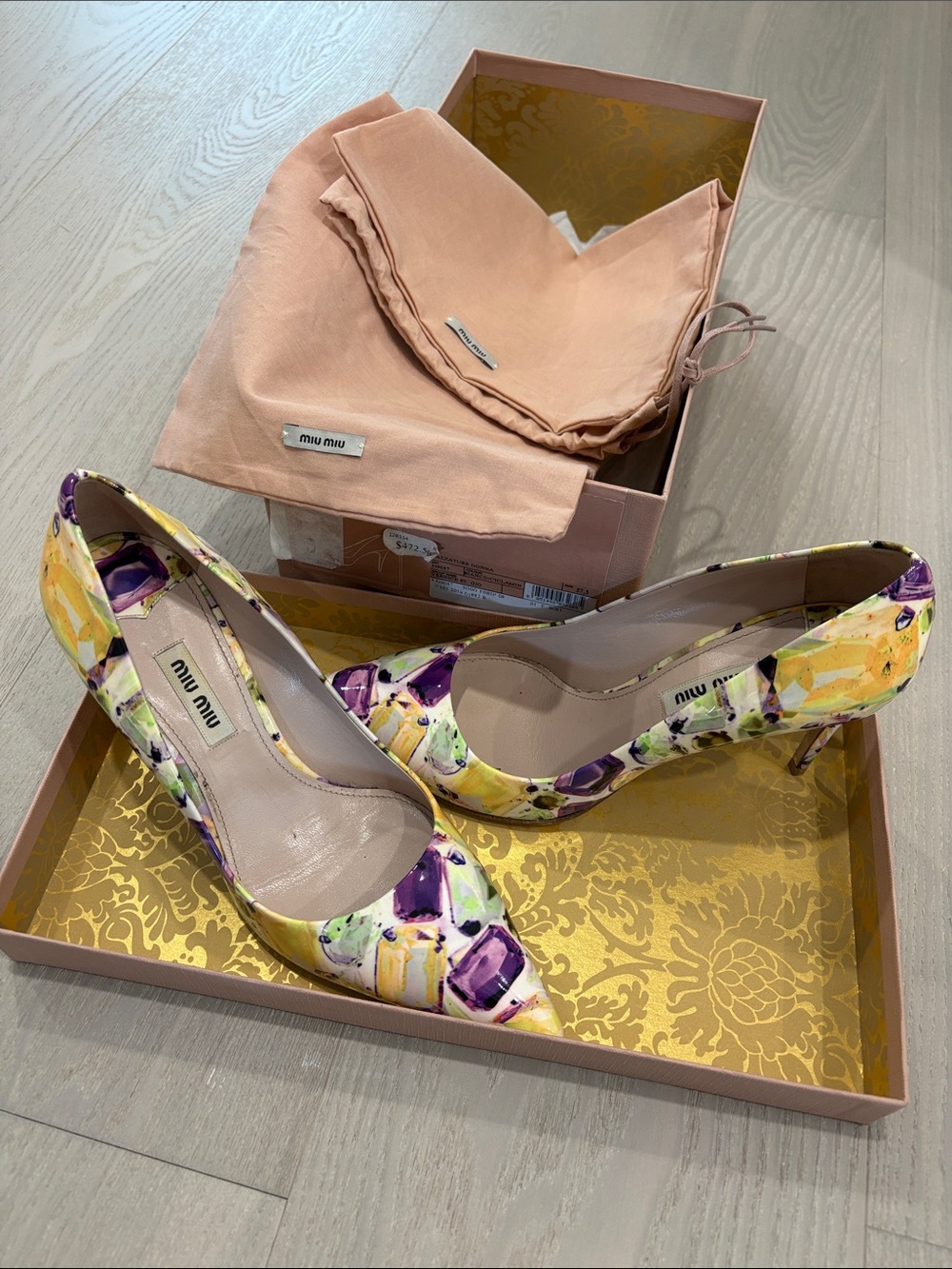 Miu Miu Yellow, Purple & Green Floral Pointed-Toe Pumps